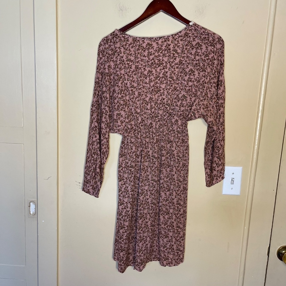 Audrey 3+1 Dusty Rose Floral Tie-Front Mini Dress - Picture 3 of 7